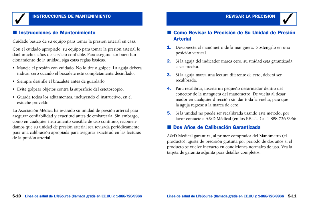 A&D UA-100 manual Instrucciones de Mantenimiento, Como Revisar la Precisión de Su Unidad de Presión Arterial 