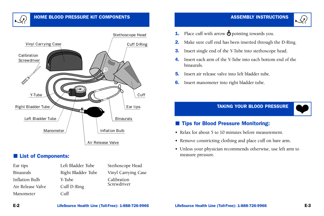 A&D UA-100 manual List of Components, Tips for Blood Pressure Monitoring, Home Blood Pressure KIT Components 