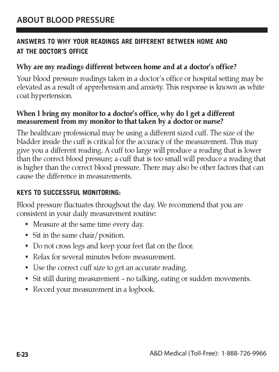 A&D UA-1020CN instruction manual Keys to Successful Monitoring 