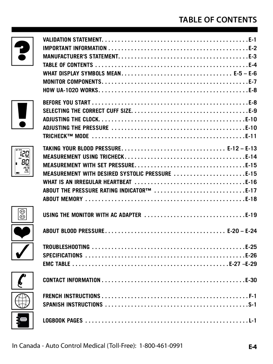 A&D UA-1020CN instruction manual Table of Contents 