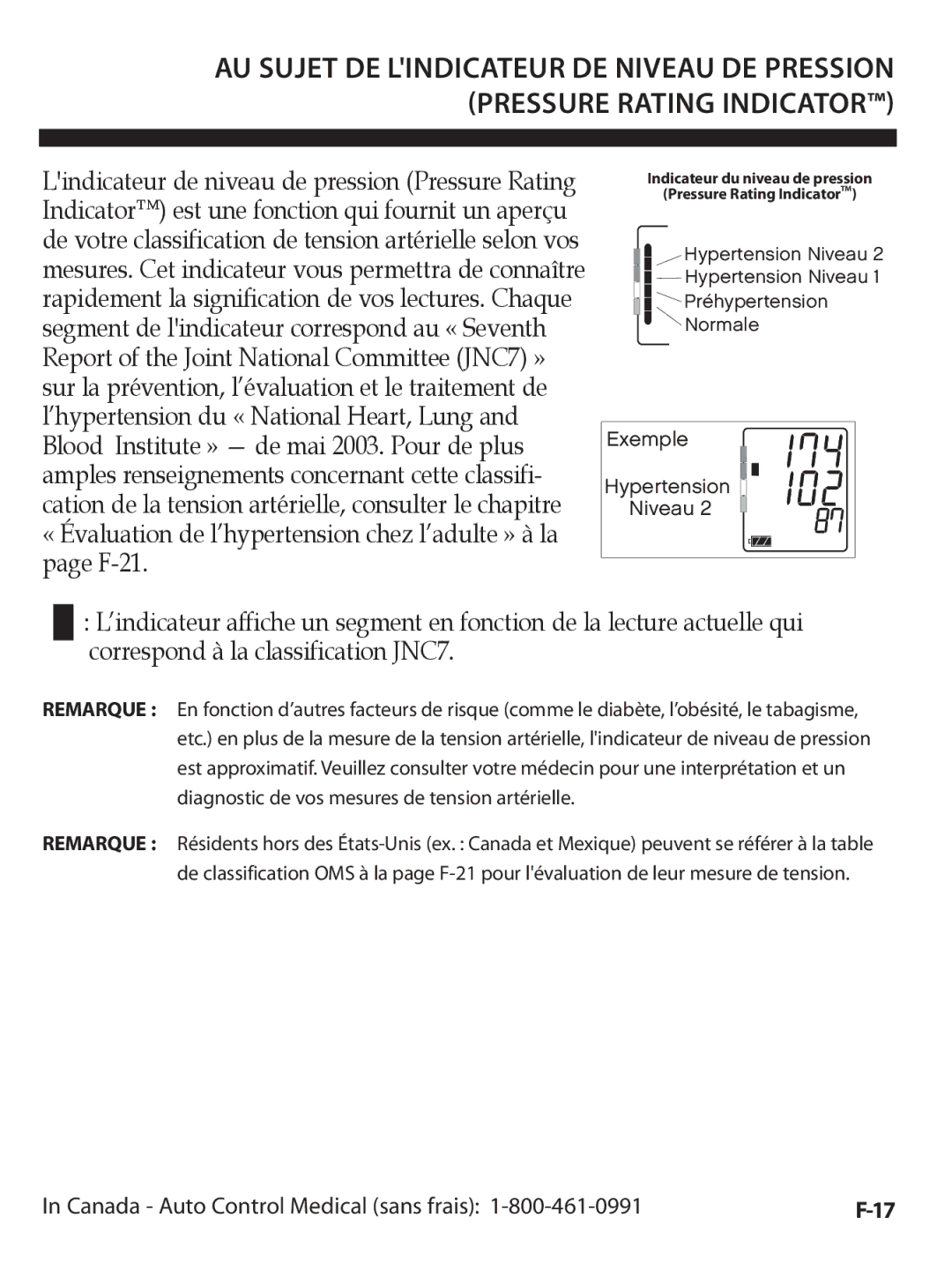 A&D UA-1020CN instruction manual Hypertension Niveau Préhypertension Normale Exemple 