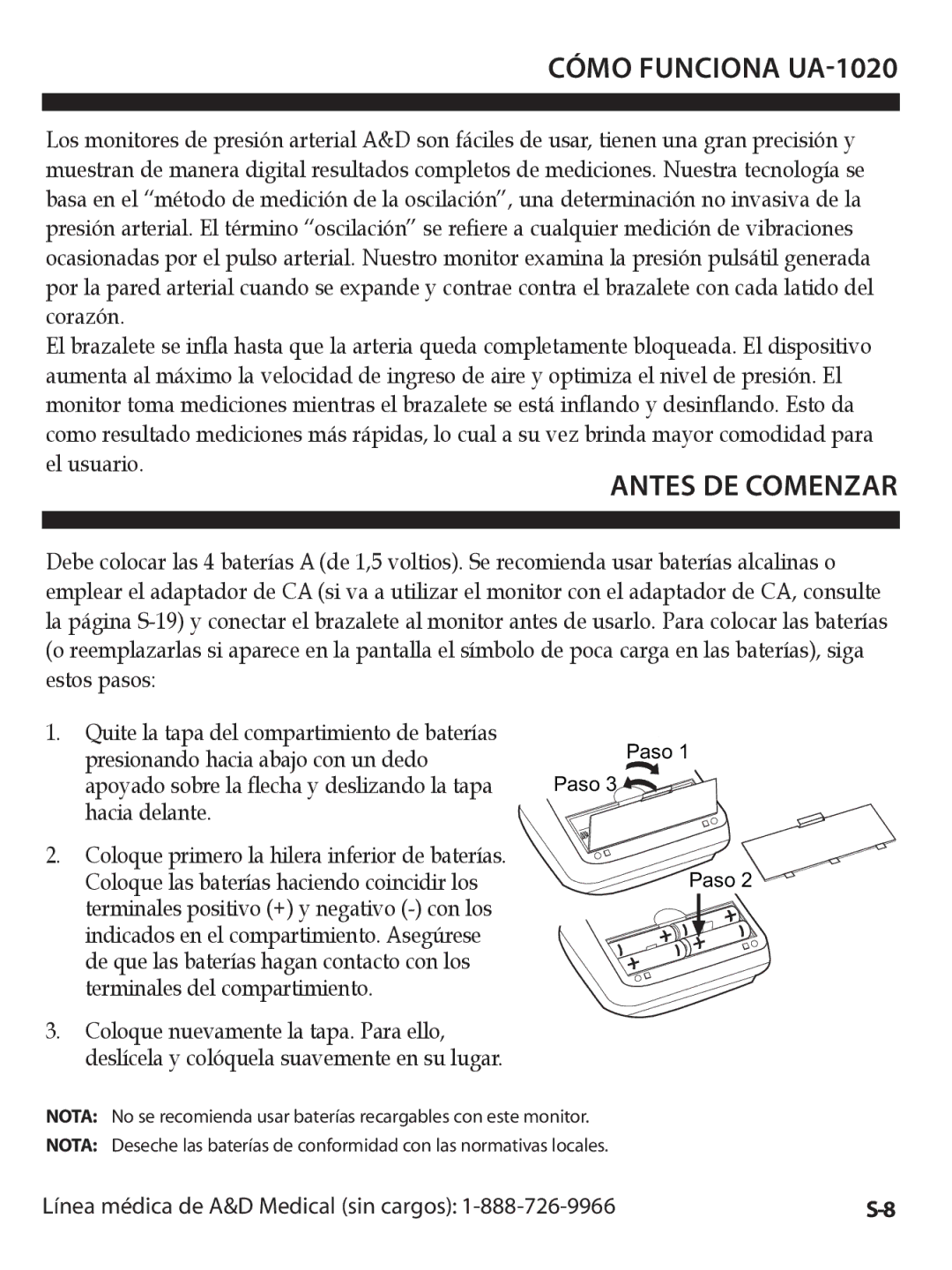 A&D UA-1020CN instruction manual Cómo Funciona UA-1020, Antes DE Comenzar 