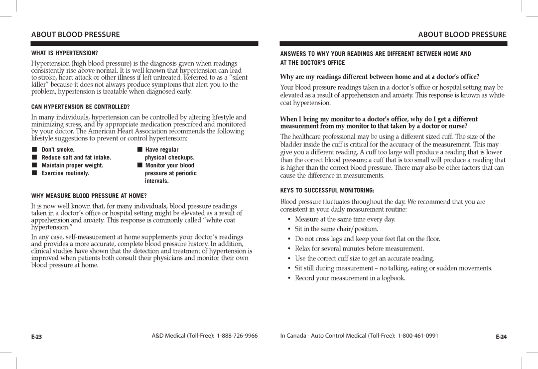 A&D UA-1030TCN What is HYPERTENSION?, Can Hypertension be CONTROLLED?, WHY Measure Blood Pressure AT HOME? 