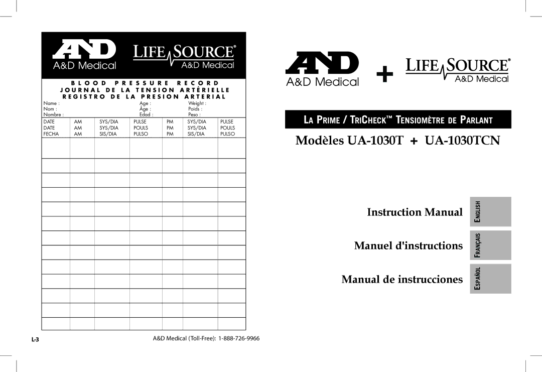 A&D instruction manual Modèles UA-1030T + UA-1030TCN 