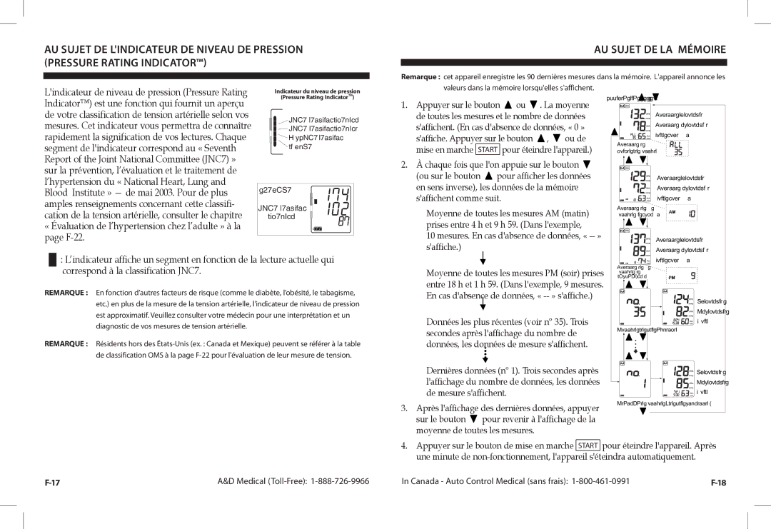 A&D UA-1030T Lindicateur de niveau de pression Pressure Rating, Mesures. En cas dabsence de données, « -- » saffiche 