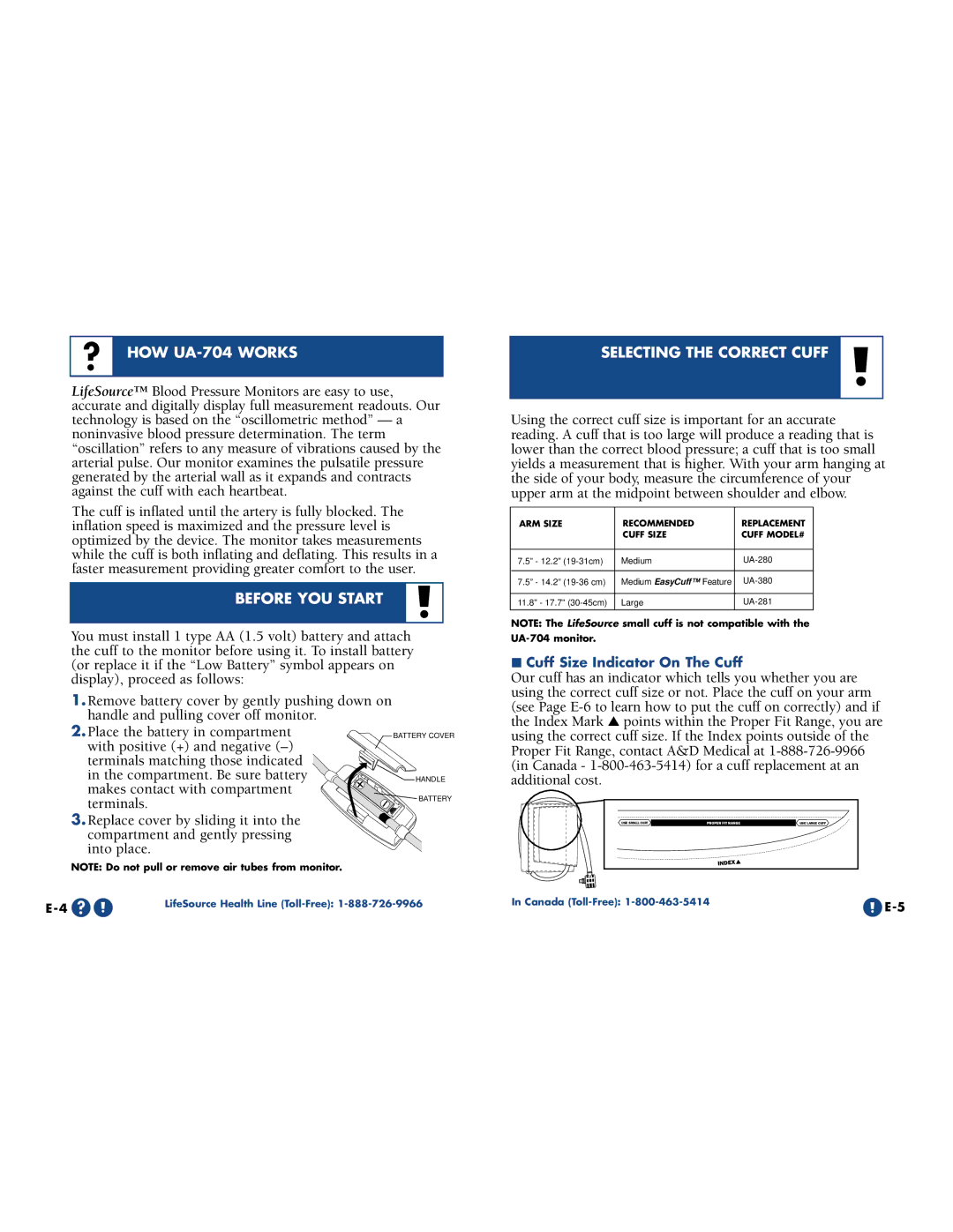 A&D manual ? HOW UA-704 Works, Before YOU Start, Selecting the Correct Cuff 