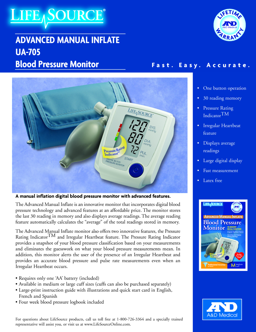 A&D ua-705 quick start Advanced Manual Inflate UA-705 