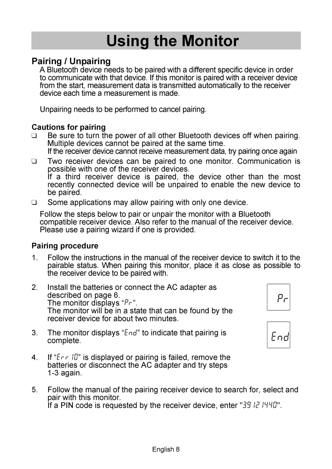 A&D UA-767, BT-Ci instruction manual Pairing / Unpairing, Pairing procedure 