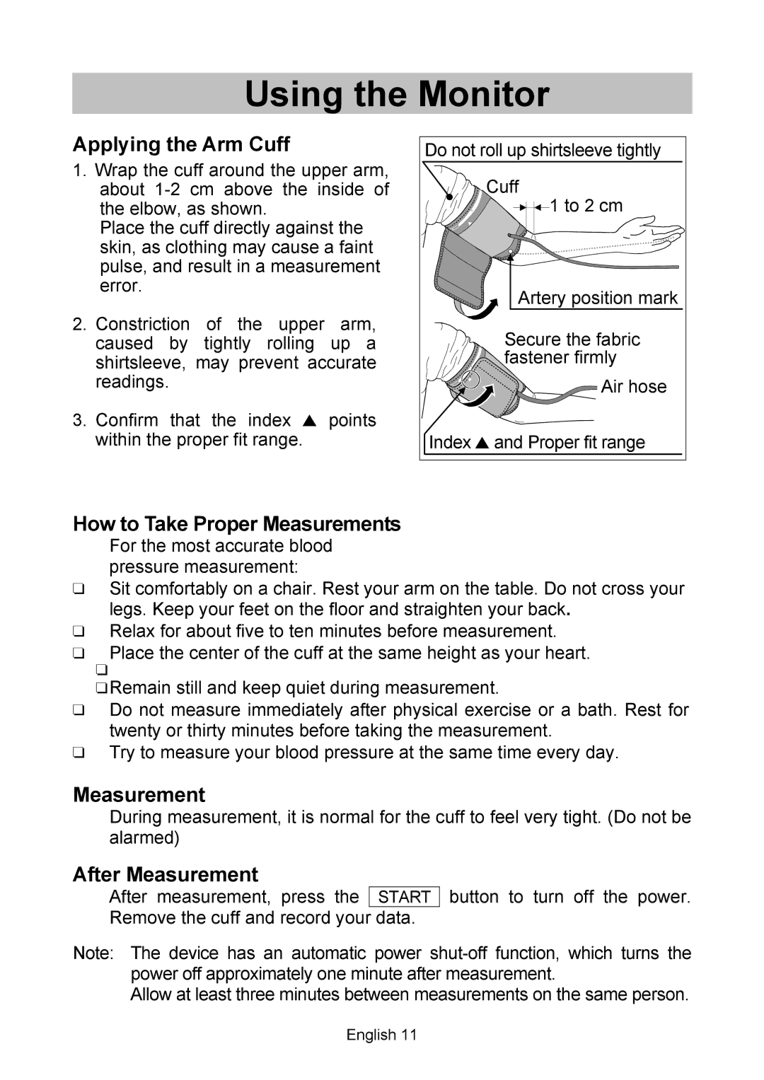 A&D BT-Ci, UA-767 instruction manual Applying the Arm Cuff, How to Take Proper Measurements, After Measurement 