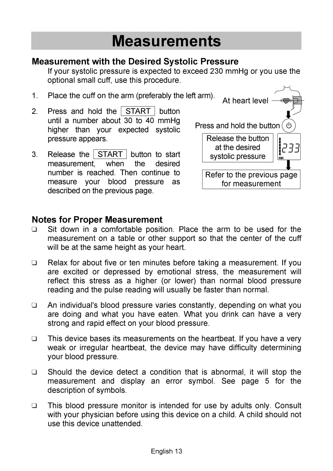 A&D BT-Ci, UA-767 instruction manual Measurement with the Desired Systolic Pressure 