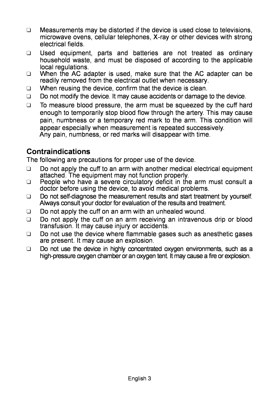 A&D BT-Ci, UA-767 instruction manual Contraindications 