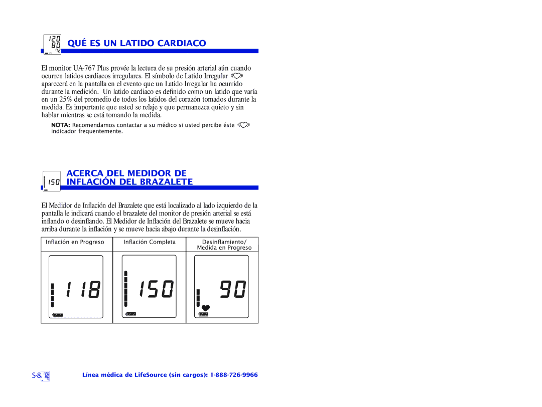A&D UA-767 Plus manual QUÉ ES UN Latido Cardiaco, Acerca DEL Medidor DE Inflación DEL Brazalete 