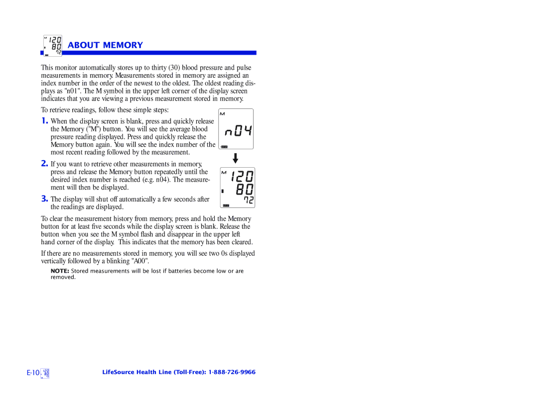 A&D UA-767 Plus manual About Memory 