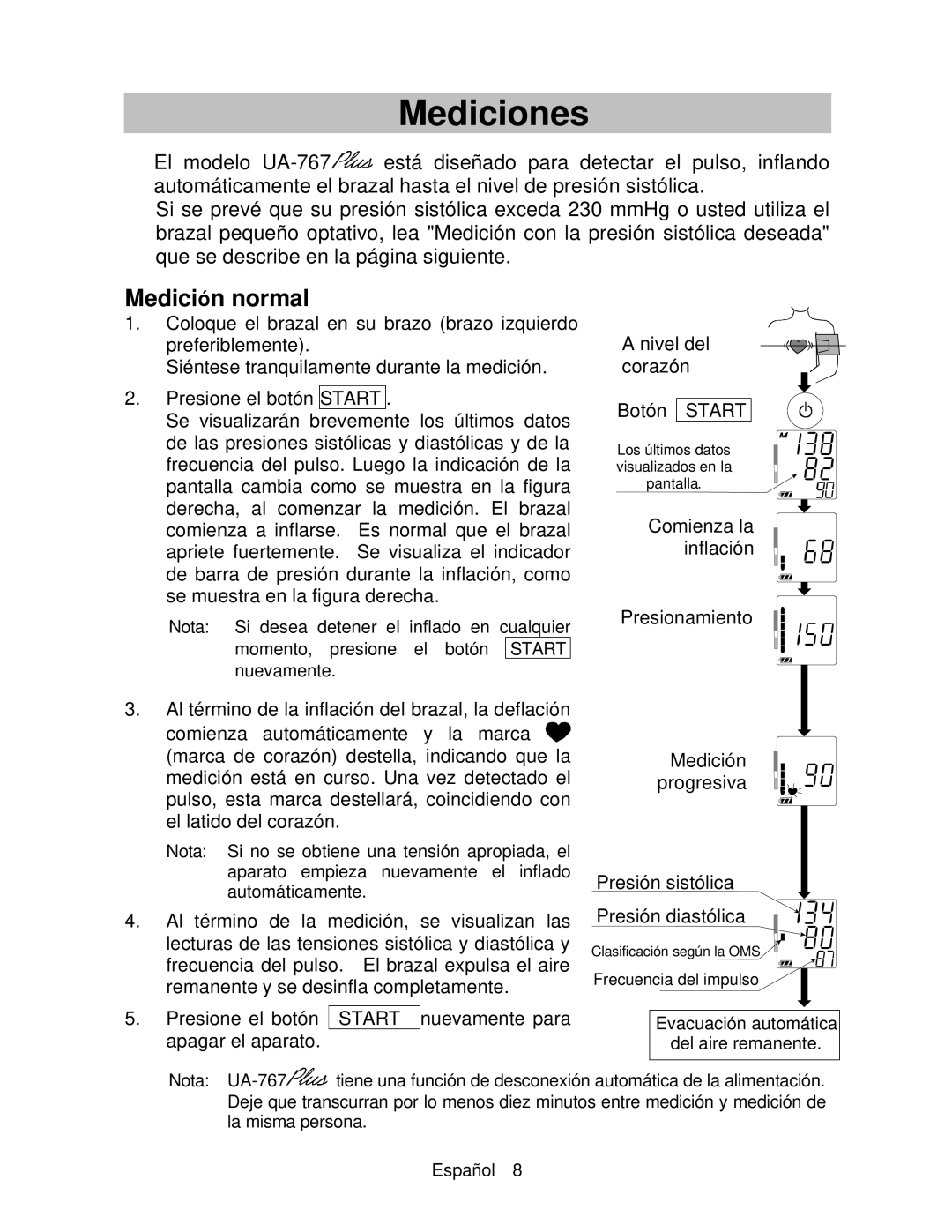 A&D UA-767 instruction manual Mediciones, Medición normal 