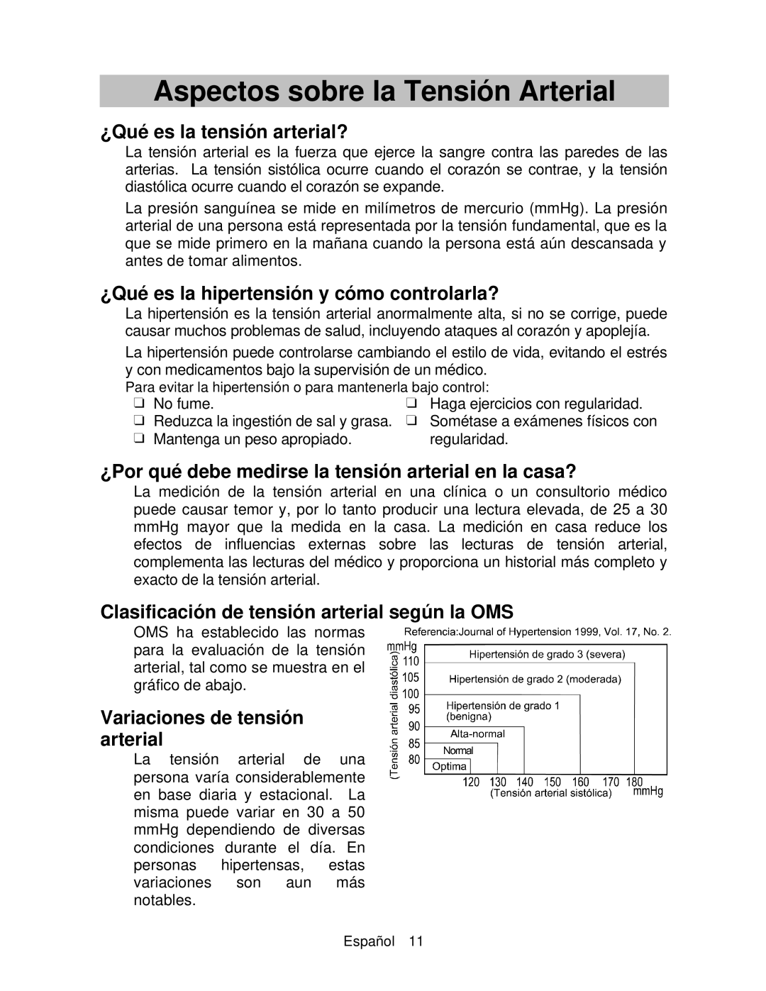 A&D UA-767 instruction manual Aspectos sobre la Tensión Arterial 