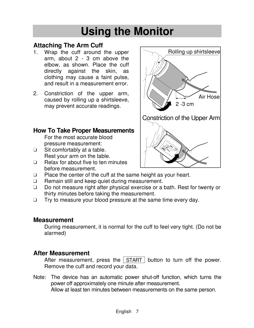 A&D UA-767 instruction manual Attaching The Arm Cuff, How To Take Proper Measurements, After Measurement 