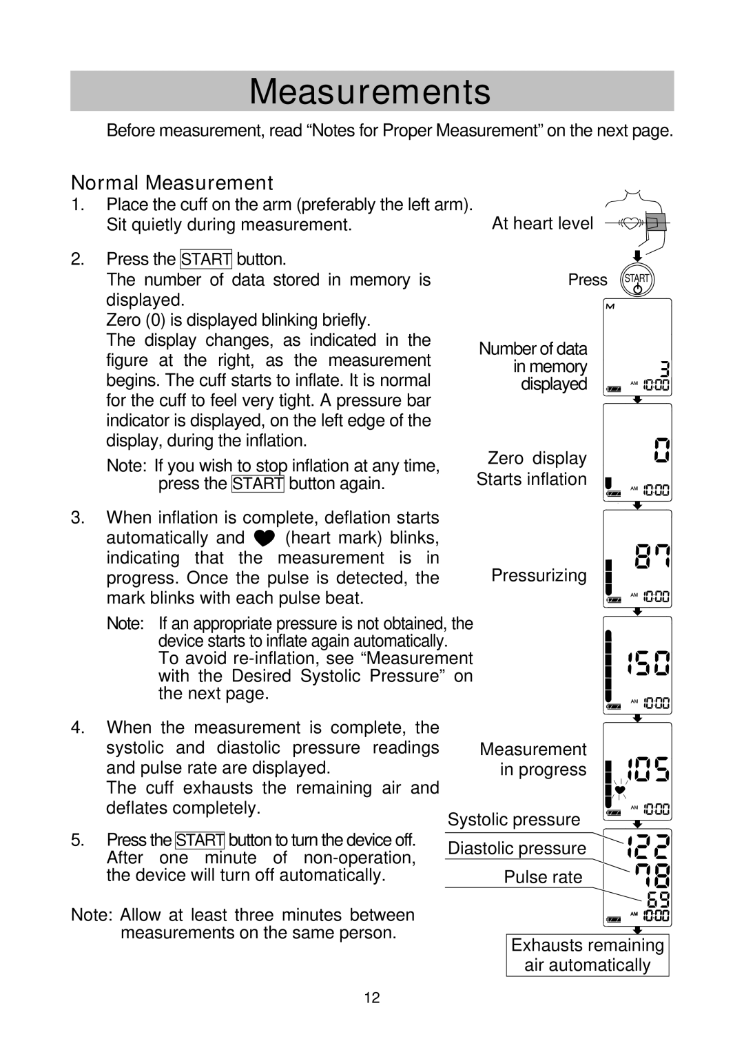 A&D UA-767NFC instruction manual Measurements, Normal Measurement 