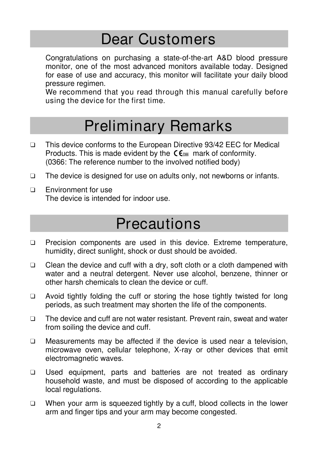 A&D UA-767NFC instruction manual Dear Customers, Preliminary Remarks, Precautions 