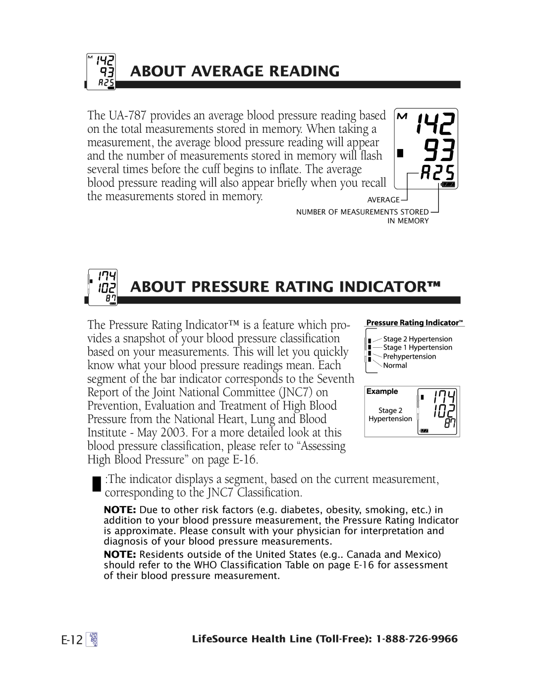 A&D UA-787 manual About Average Reading, About Pressure Rating Indicator 