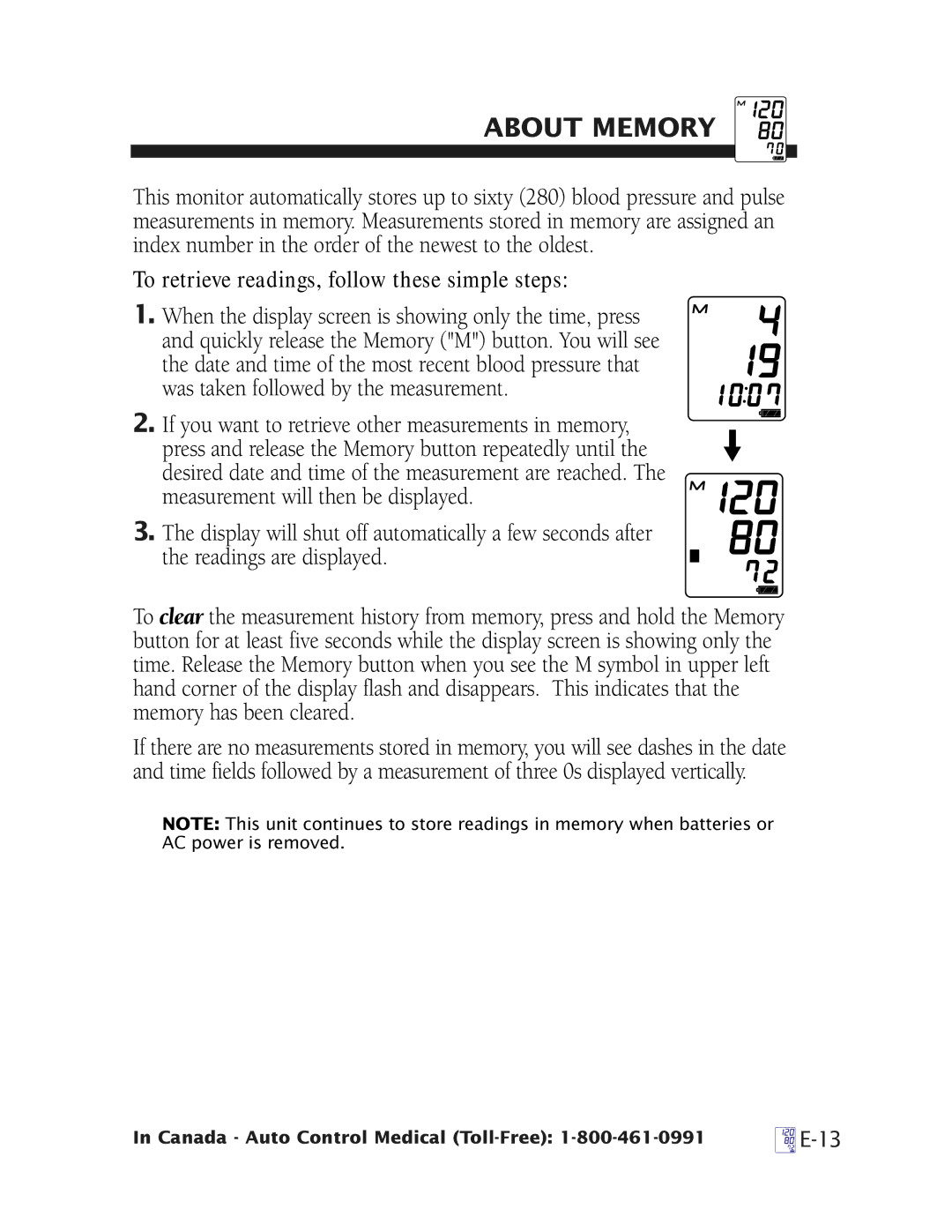 A&D UA-787 manual About Memory, To retrieve readings, follow these simple steps 