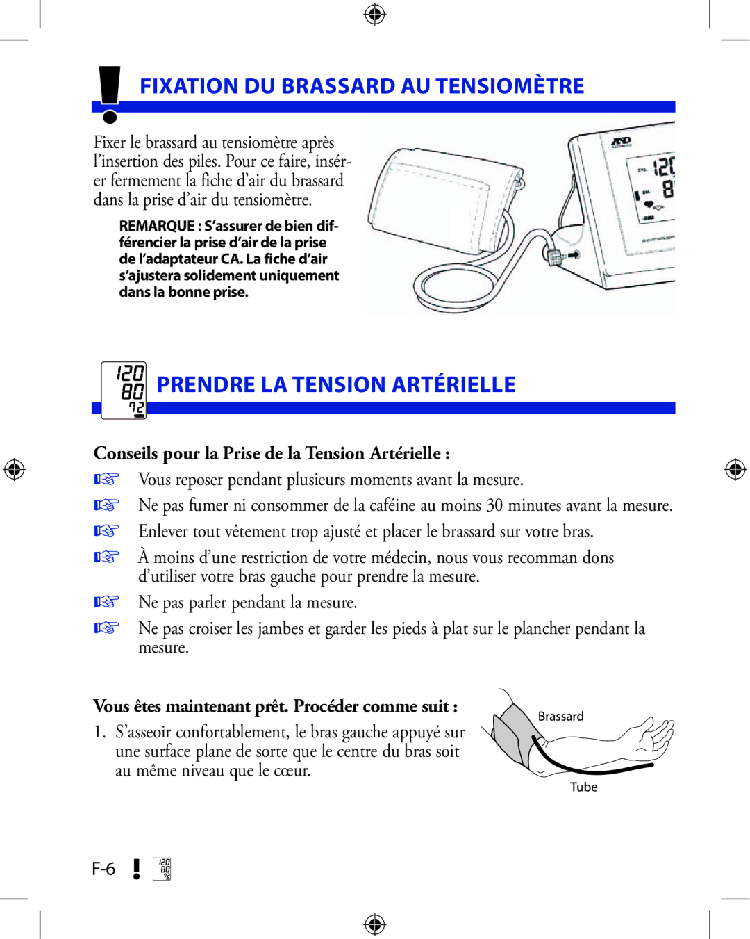 A&D UA-851ANT manual Fixation DU Brassard AU Tensiomètre, Prendre LA Tension Artérielle 