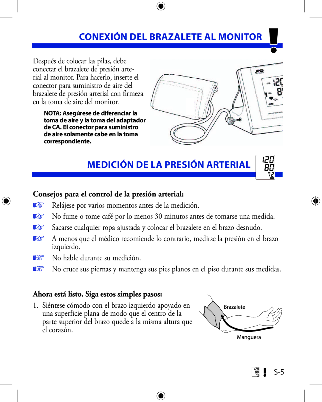 A&D UA-851ANT manual Conexión DEL Brazalete AL Monitor, Medición DE LA Presión Arterial 