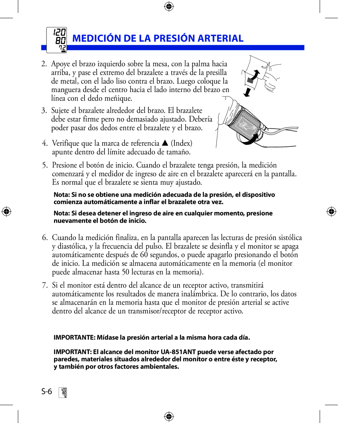 A&D UA-851ANT manual Medición DE LA Presión Arterial 