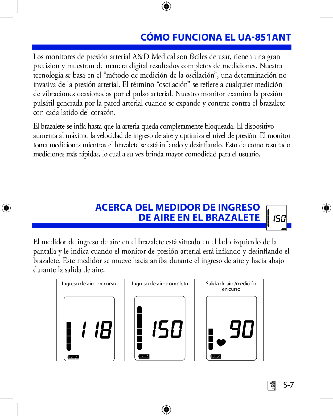 A&D manual Cómo Funciona EL UA-851ANT, Acerca DEL Medidor DE Ingreso DE Aire EN EL Brazalete 