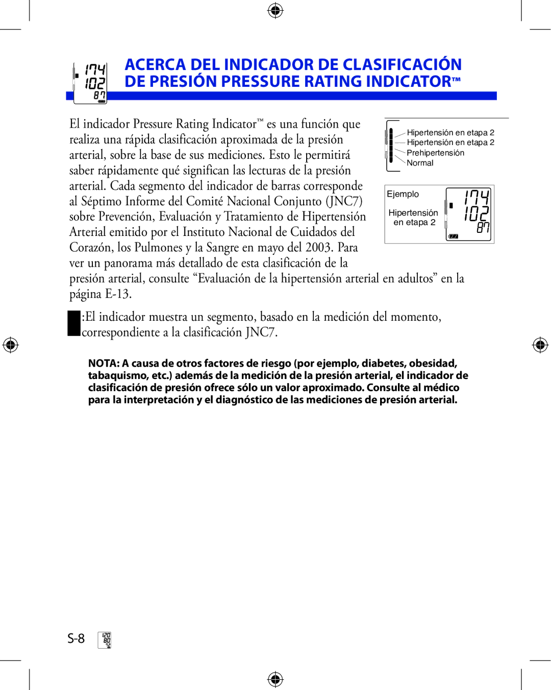 A&D UA-851ANT manual El indicador Pressure Rating Indicator es una función que 