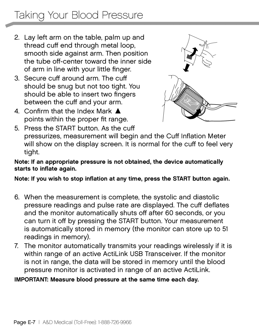 A&D UA851TMW, UA-851THW, UA_851THX user manual Important Measure blood pressure at the same time each day 