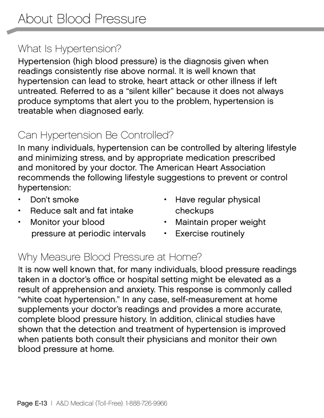 A&D UA851TMW, UA-851THW What Is Hypertension?, Can Hypertension Be Controlled?, Why Measure Blood Pressure at Home? 