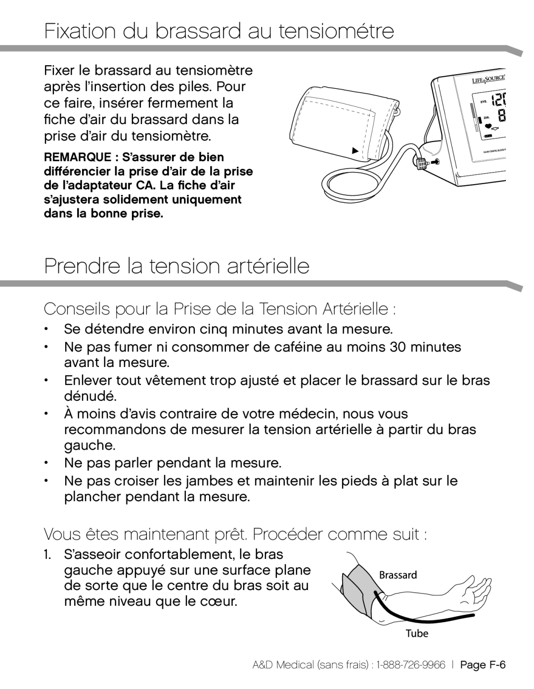 A&D UA851TMW, UA-851THW, UA_851THX user manual Fixation du brassard au tensiométre, Prendre la tension artérielle 