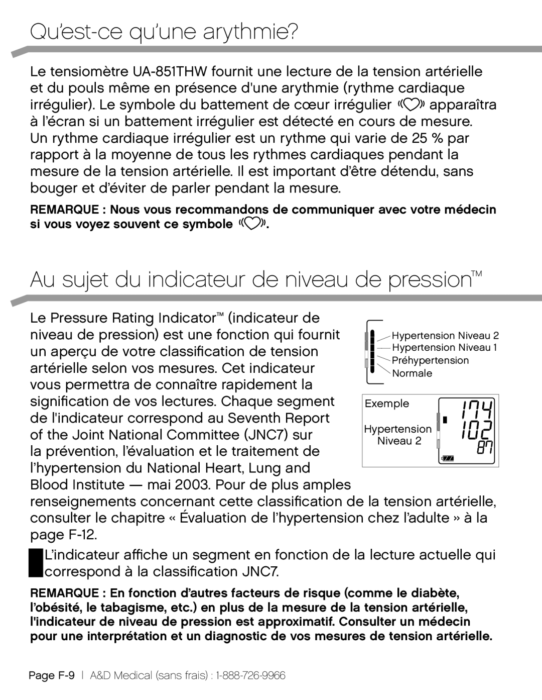 A&D UA851TMW, UA-851THW, UA_851THX user manual Qu’est-ce qu’une arythmie?, Au sujet du indicateur de niveau de pression 