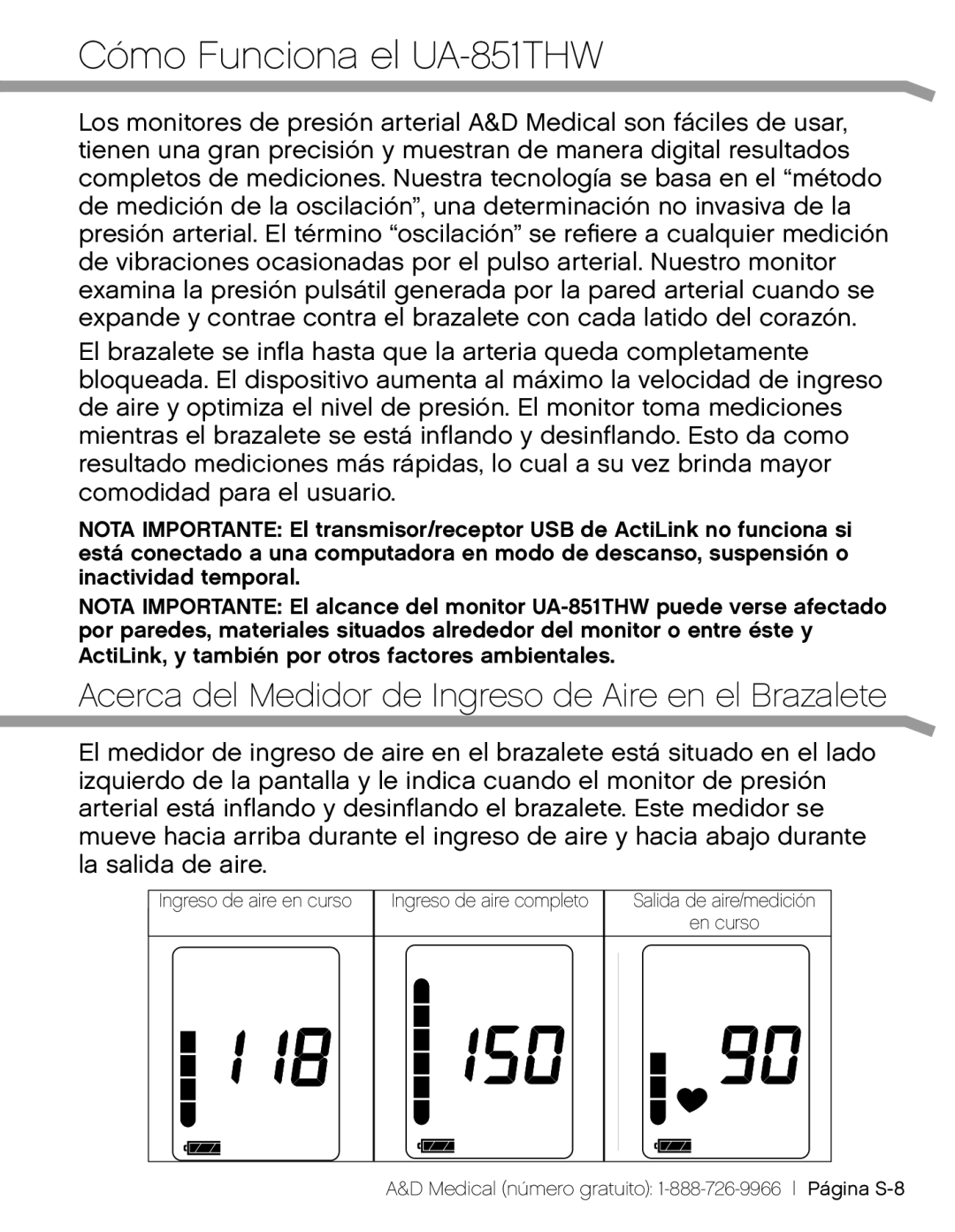 A&D UA851TMW, UA_851THX user manual Cómo Funciona el UA-851THW, Acerca del Medidor de Ingreso de Aire en el Brazalete 