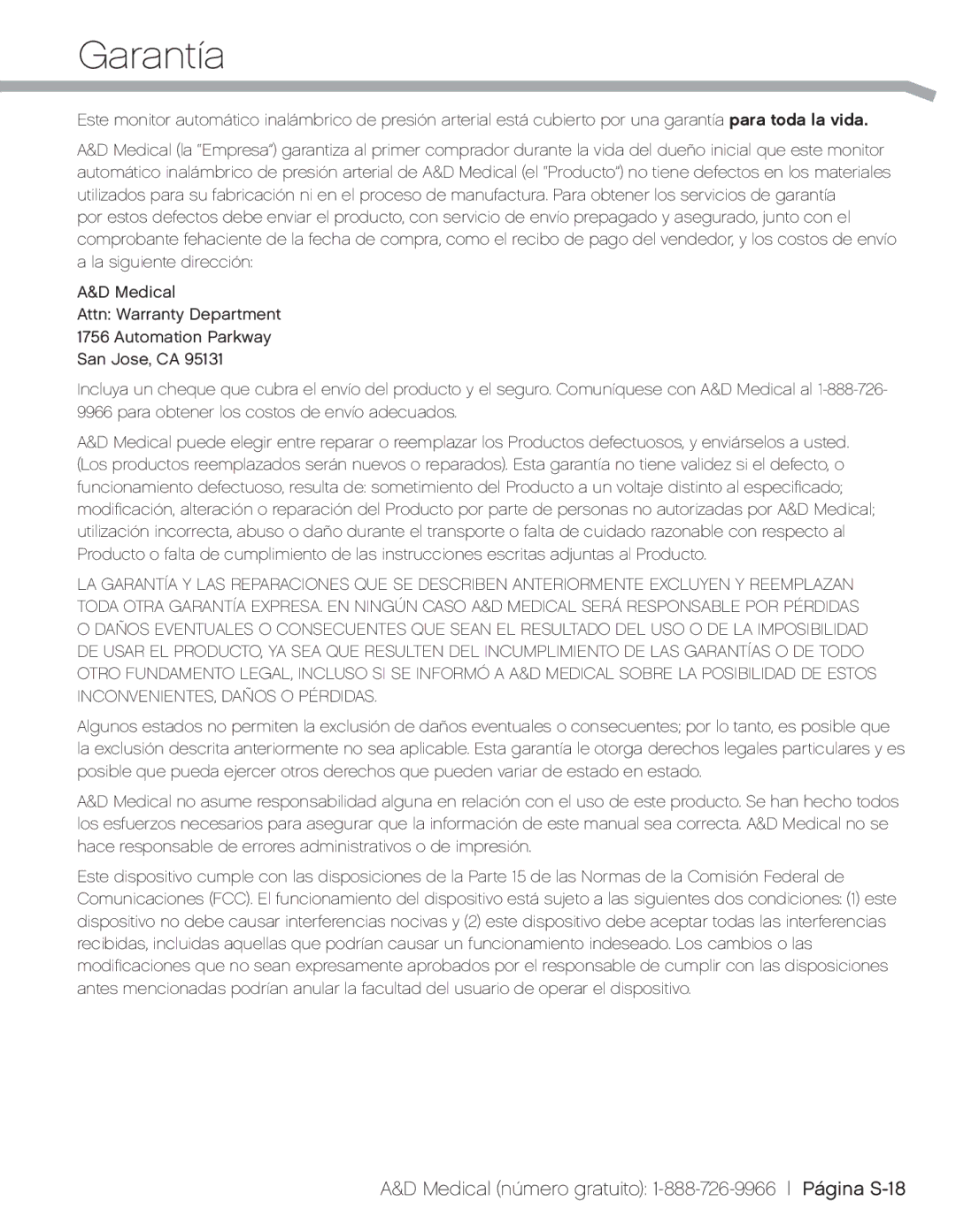 A&D UA_851THX, UA-851THW, UA851TMW user manual Garantía 