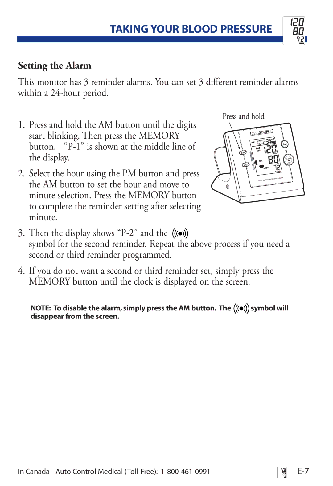 A&D UA-853 manual Setting the Alarm 