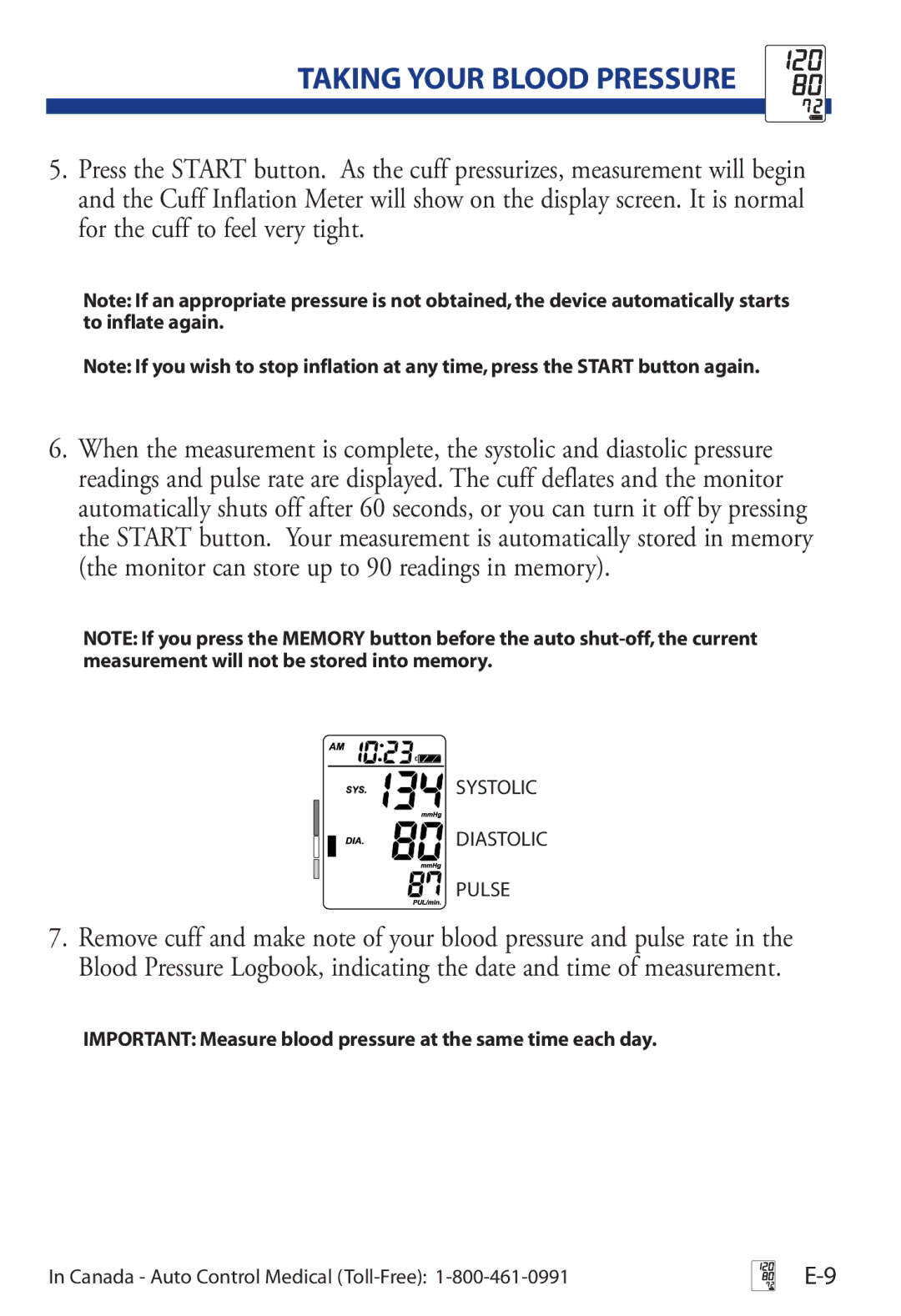 A&D UA-853 manual Important Measure blood pressure at the same time each day 