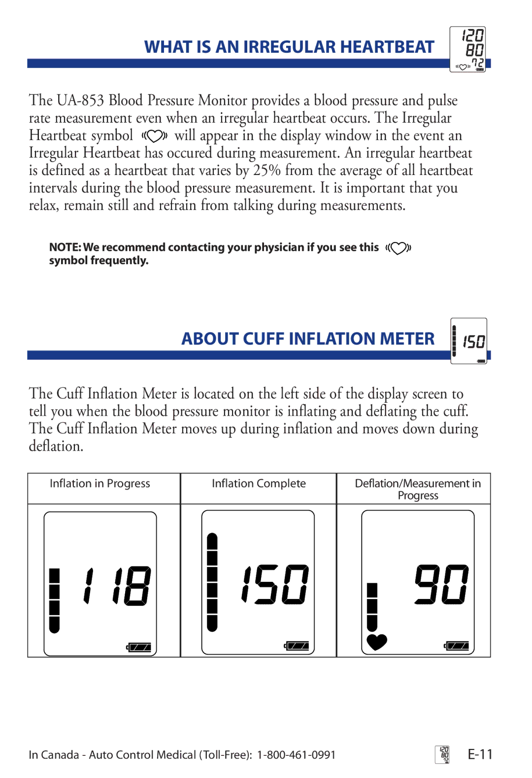 A&D UA-853 manual What is AN Irregular Heartbeat, About Cuff Inflation Meter 