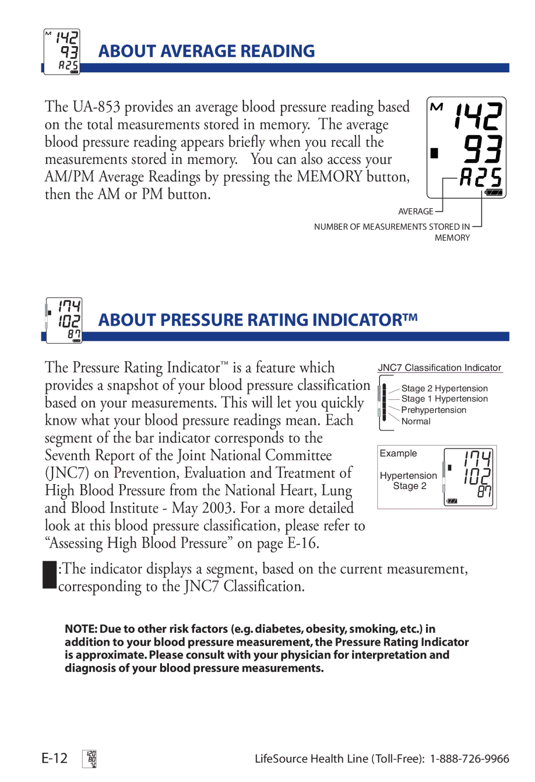 A&D UA-853 manual About Pressure Rating Indicator, About Average Reading 