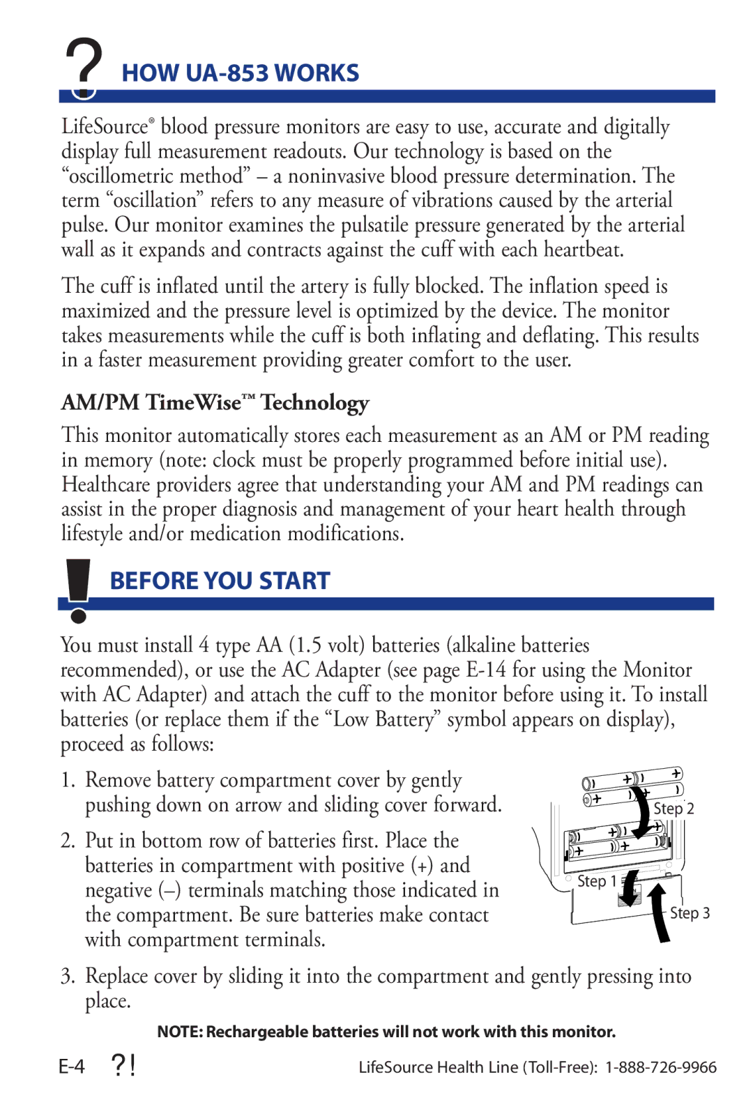 A&D manual ? HOW UA-853 Works, Before YOU Start, AM/PM TimeWise Technology 