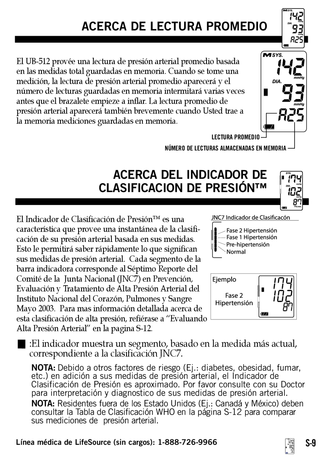 A&D UB-512 manual Acerca DE Lectura Promedio, Acerca DEL Indicador DE Clasificacion DE Presión 