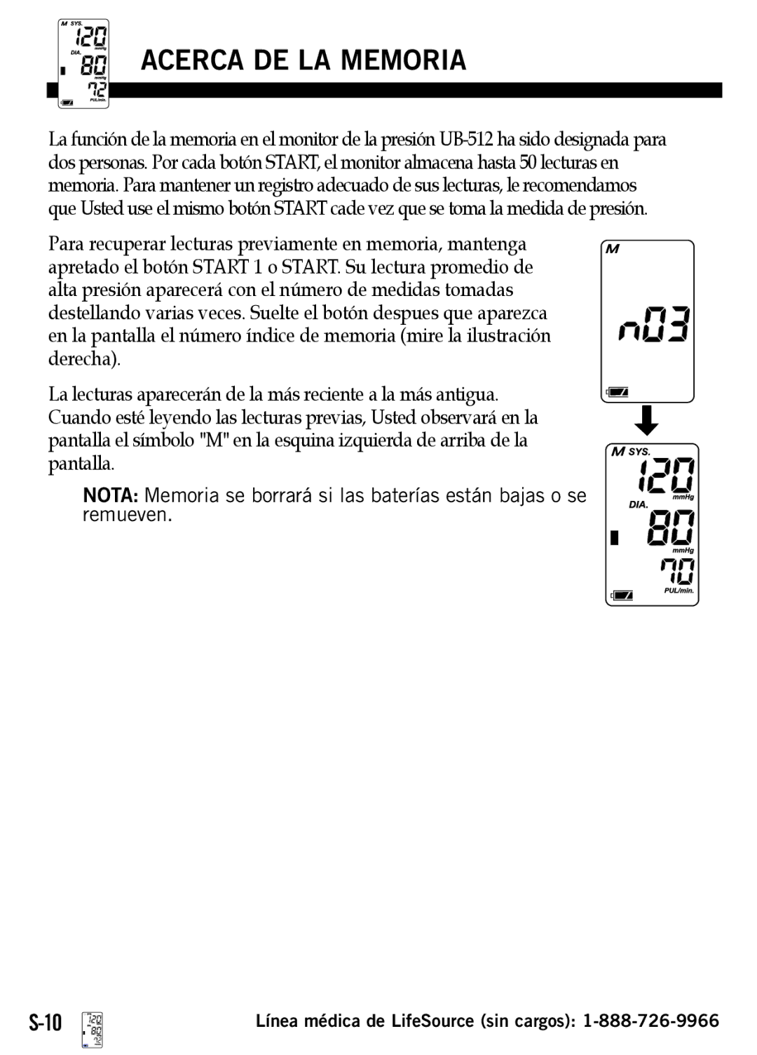 A&D UB-512 manual Acerca DE LA Memoria 