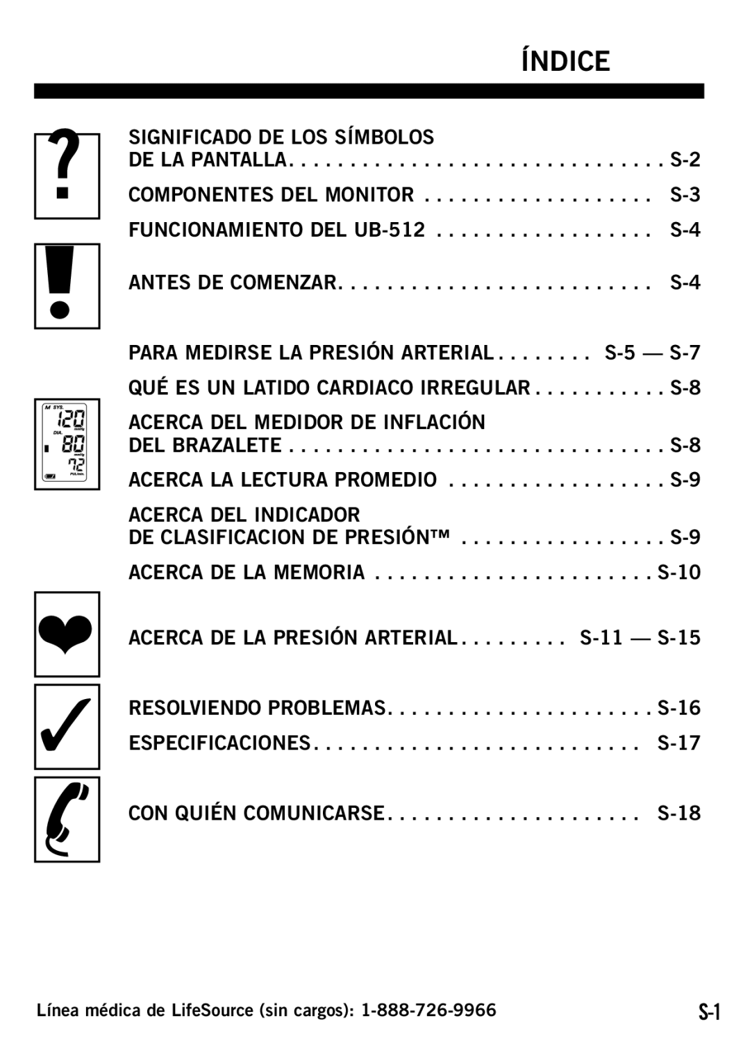 A&D UB-512 manual Índice, Significado DE LOS Símbolos 