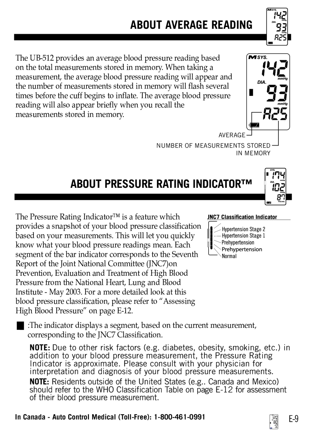 A&D UB-512 manual About Average Reading, About Pressure Rating Indicator 