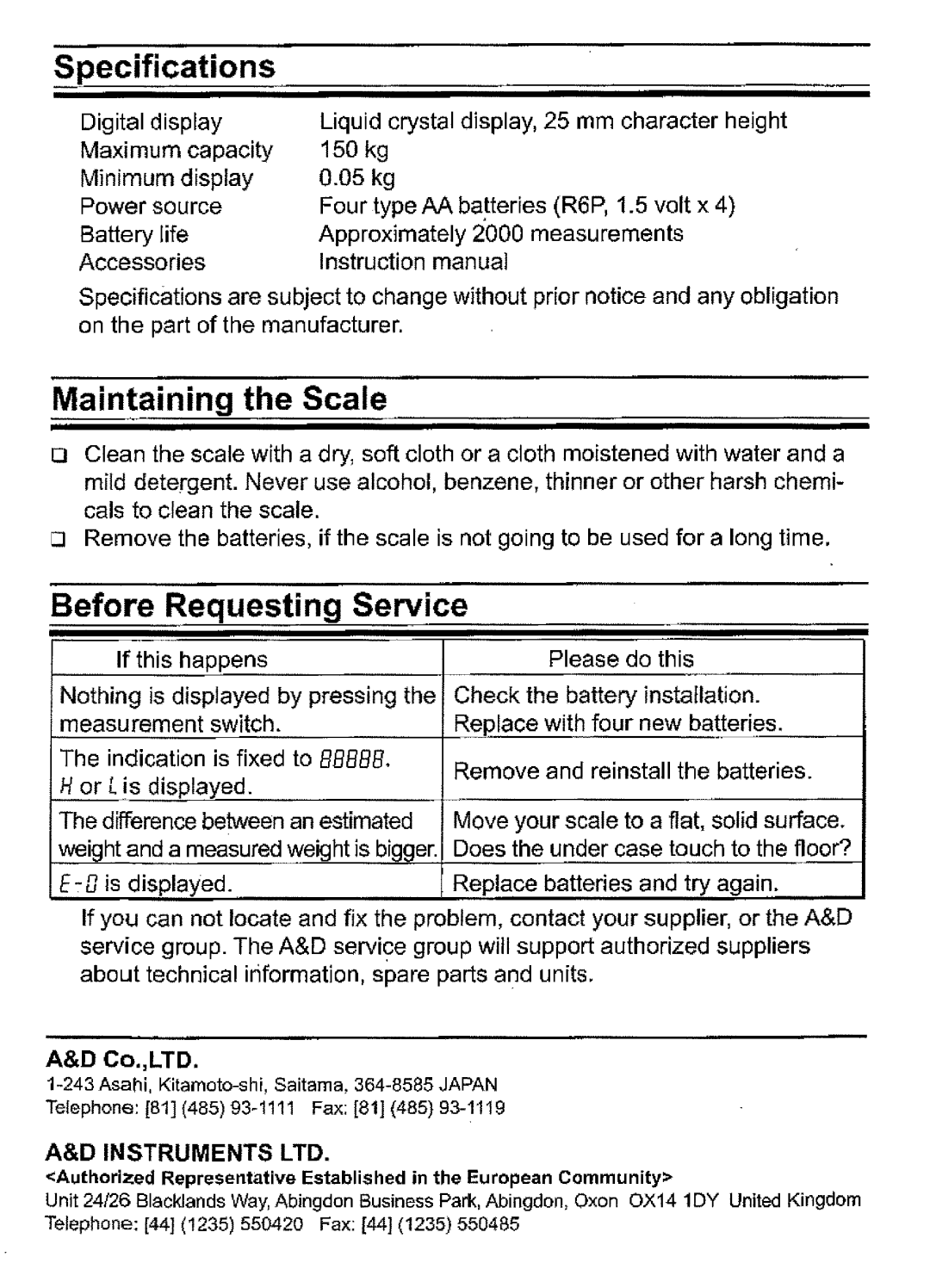 A&D UC-321 manual 