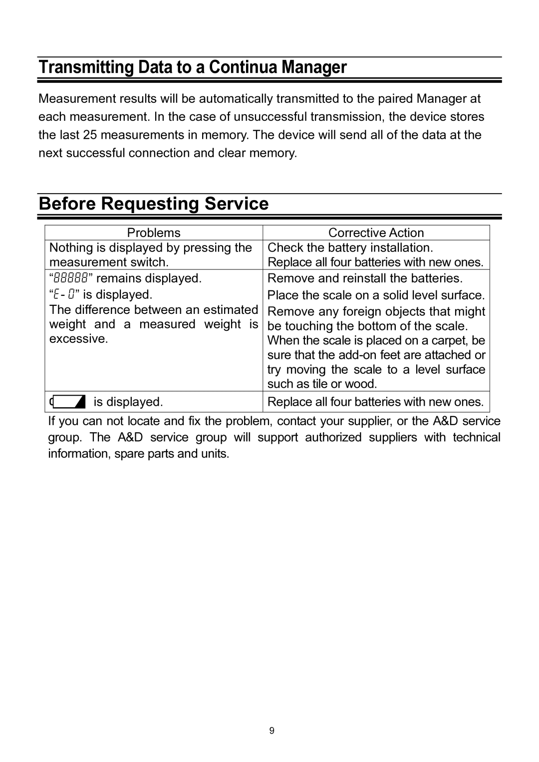 A&D UC-321PBT-C instruction manual Transmitting Data to a Continua Manager, Before Requesting Service 