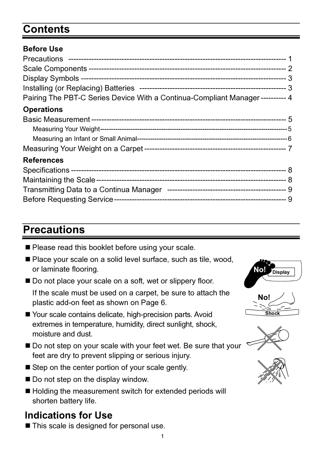 A&D UC-321PBT-C instruction manual Contents, Precautions 