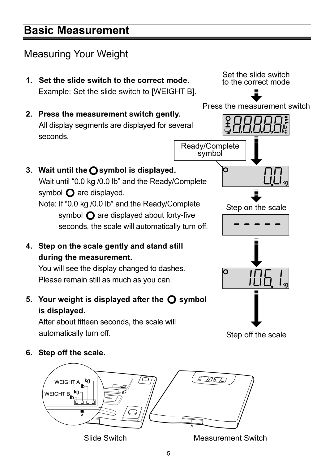 A&D UC-321PBT-C instruction manual Basic Measurement, Measuring Your Weight 