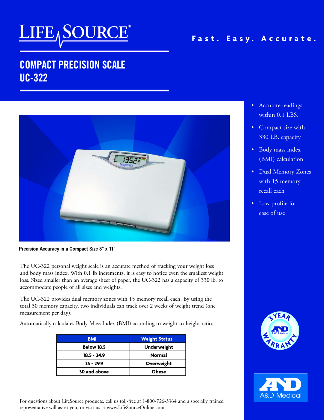 A&D manual Compact Precision scale UC-322, Precision Accuracy in a Compact Size 8 x, 18.5 