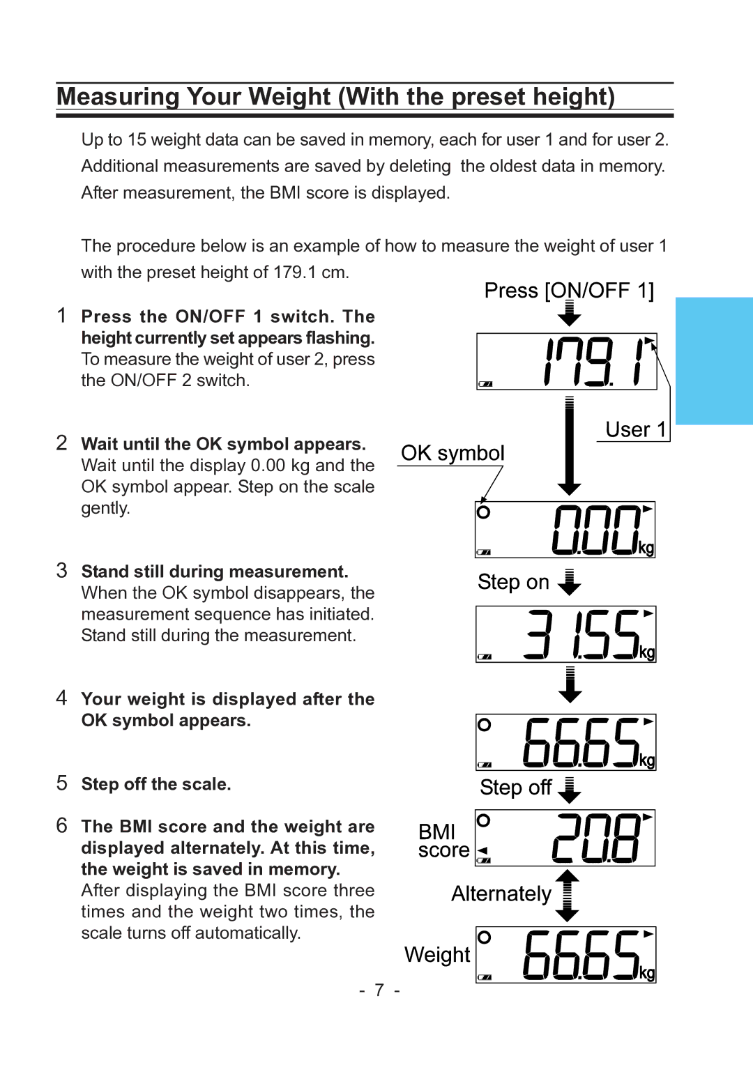 A&D UC-322 specifications Measuring Your Weight With the preset height 